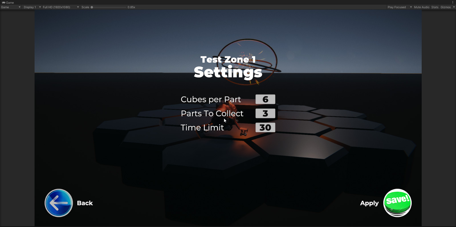 Test zone settings